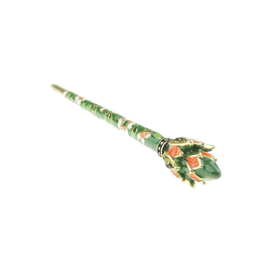 Womens Retro Bridal Wedding Party Bridesmaid Christmas Gift Banana Styling Hair Accessories Pins Bun Holder Chignon Brooch Hairpin Slide Jewelry Updo Chopsticks Stick Enamel Floral (Flower Green)