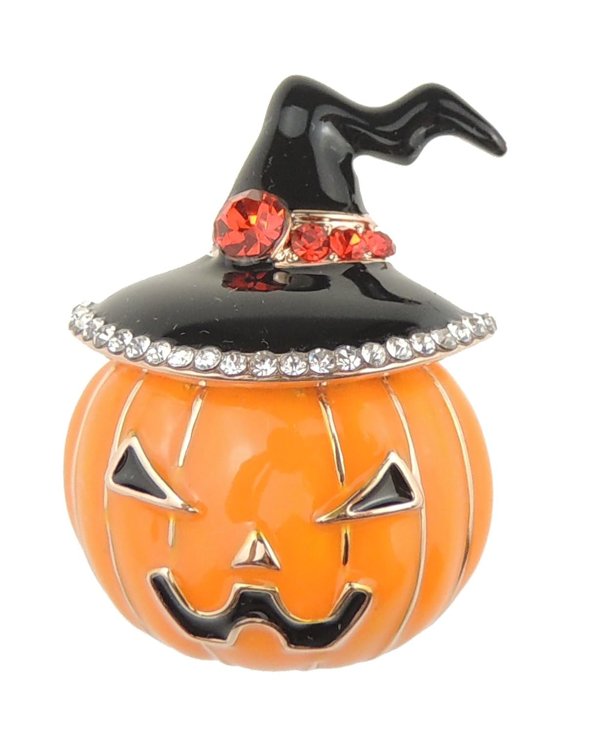 Mens Womens Christmas Party Birthday Gift Saree Scarf Diamante Rhinestone Crystal Fancy Dress Bling Brooch Badge Breastpin Corsage Pin Halloween Orange Black Jack O Lantern Pumpkin Witch Hat