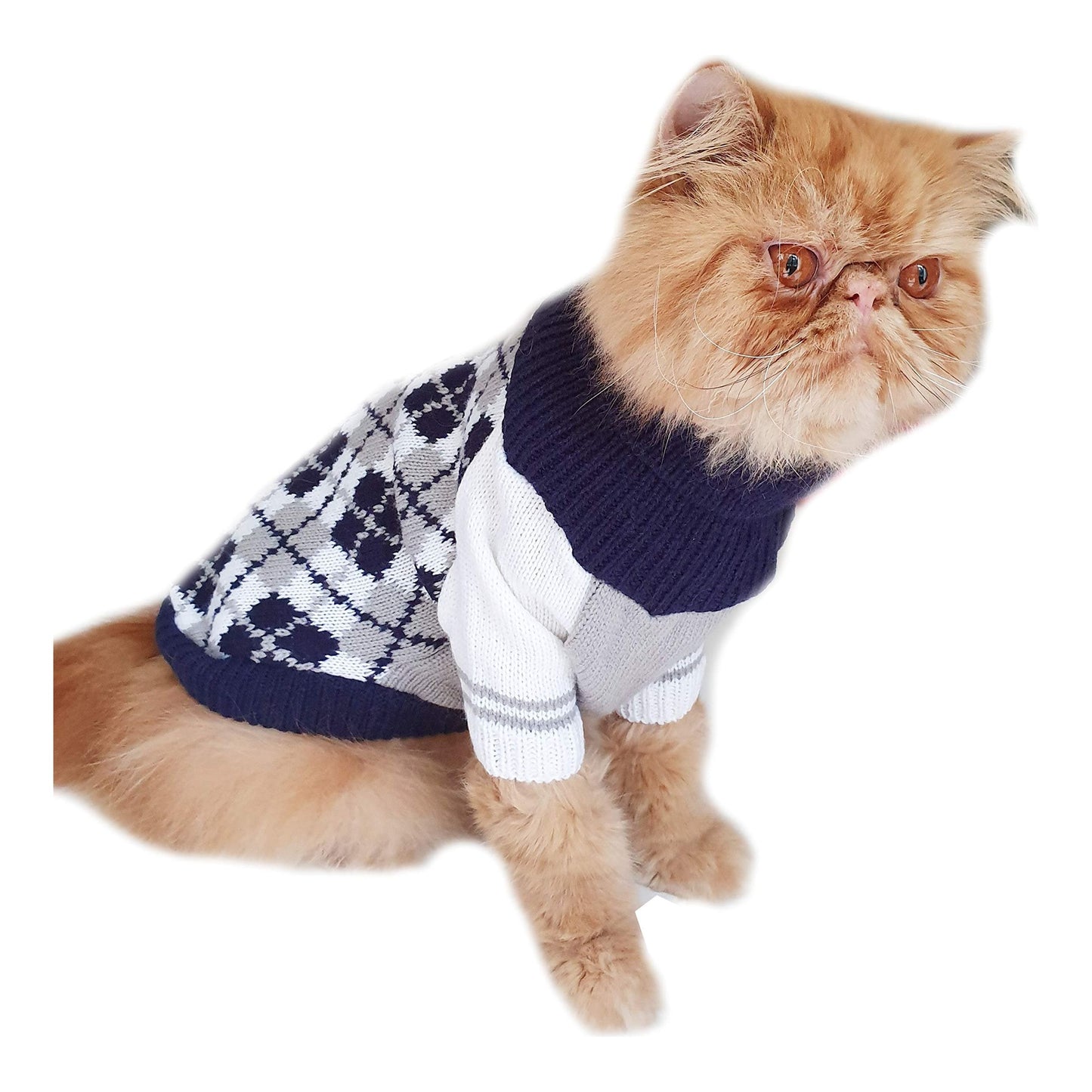 Cute SMALL DOG ONLY Puppy Cat Birthday Christmas Outfit Fleece Winter Girl Boy Jumper Coat Clothes Hoodies Costume Pullover Knitted Knit Sweater Sweatshirt Navy Blue Grey Plaid Tartan Argyle