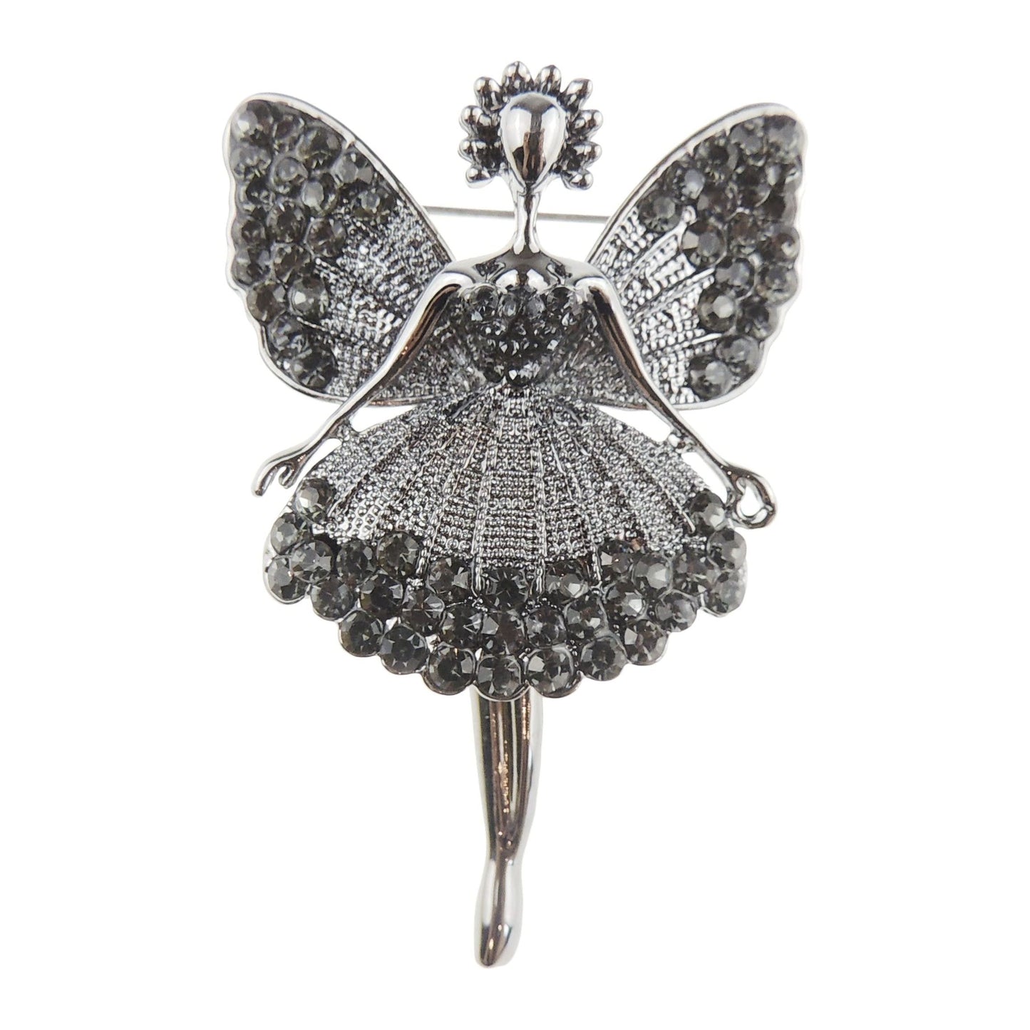 Ladies Crystal Diamante Evening Lapel Brooch Dancing Ballerina Tutu Moving Legs Multicolour (Silver Silver Tone)