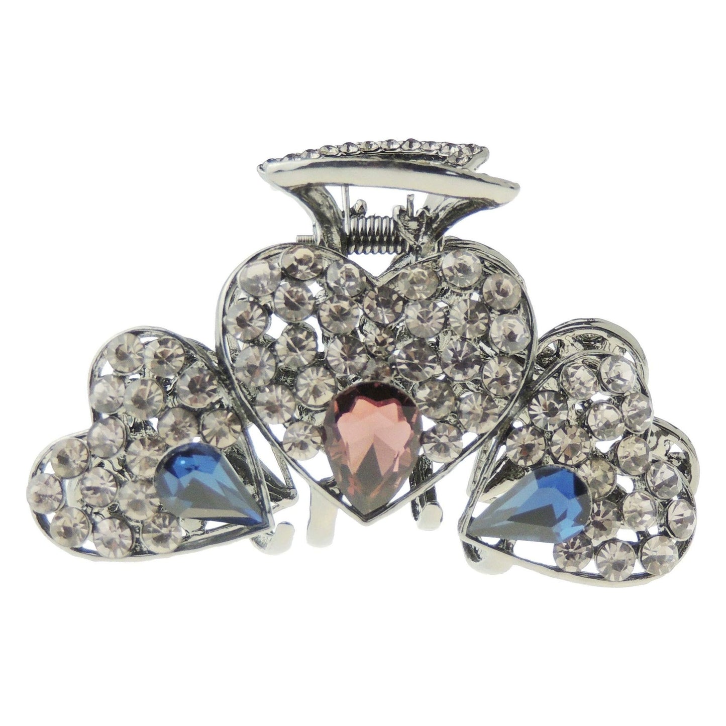 Ladies Dark Grey Metal Crystal Rhinestone Diamante Small Hair Claw Clamp Clip Hearts