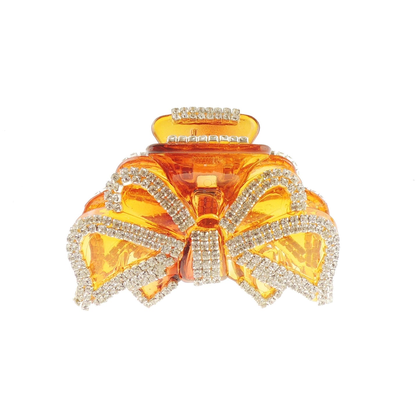 Womens Extra Sparkly Wedding Diamante Crystal Bulldog Crab Clip Hair Claw Clamp Round Big Ribbon Bow