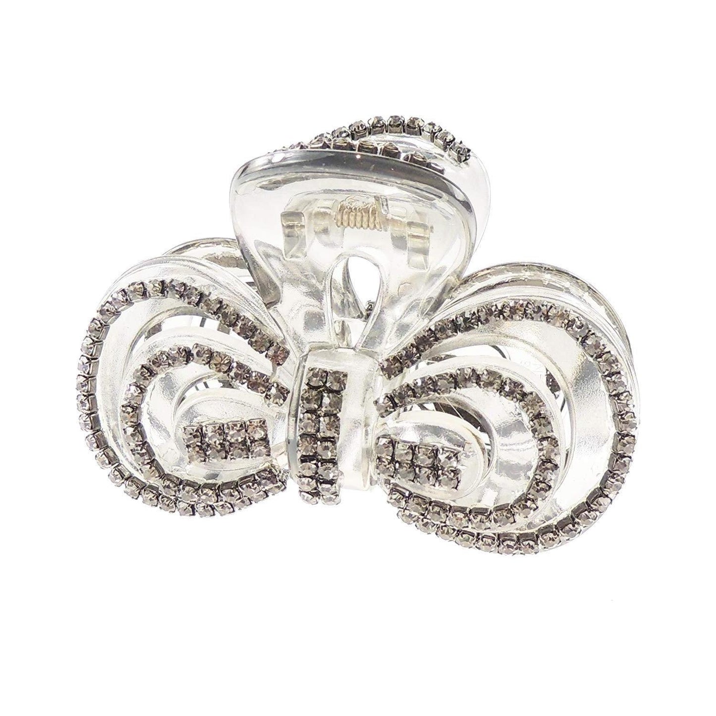 Extra Sparkly Women Girls Crystal Diamante Rhinestone Gems Bridal Wedding Evening Party Styling Fine Thin Hair Accessories Butterfly Claw Jaw Clip Octopus Clamp 8cm SIlver Tone Bow (Clear)