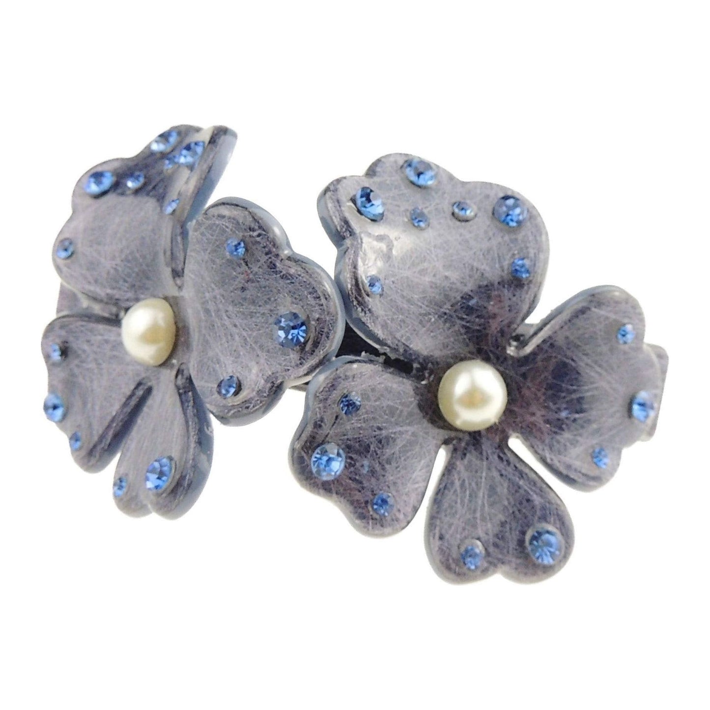 Womens Girls Crystal Rhinestone Diamante Wedding Bridal Party Evening Ponytail Fine Hair Accessories Formal Occasion Barrette Hairpin Grip French Spring Clip Faux Pearl Flower Floral Daisy (Dark Blue)