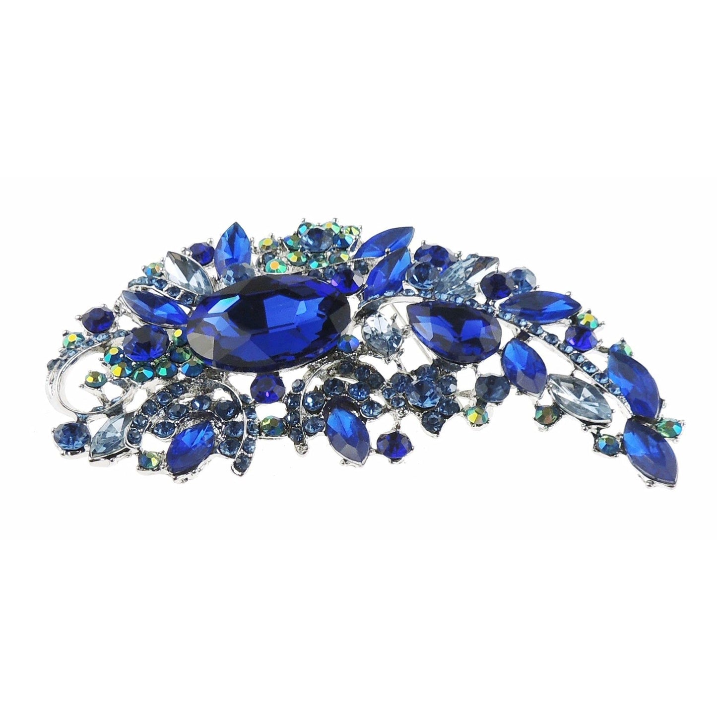 Sparkly Bridal Wedding Christmas Coat Scarf Coat Jacket Shawl Mother Bride Groom Bride Diamante Crystal Brooch Corsage Pin LARGE Flower Floral Leaves Blossom Bouquet Royal Blue Silver Tone