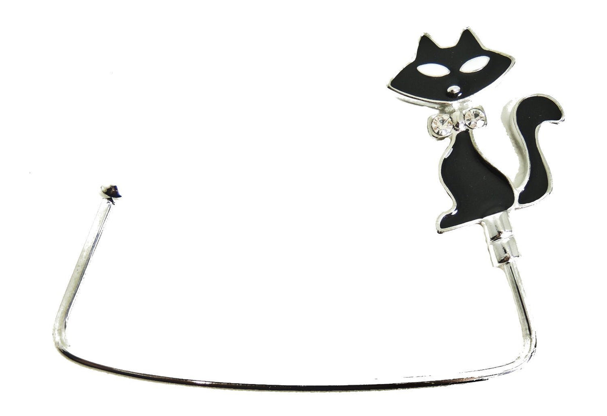 Glamour Girlz Womens Sparkly Crystal Diamante Rhinestone Purse Shoulder Crossbody Tote Bag Handbag Portable Instant Hanging Hanger Hook for Desks Tables Birthday Christmas Gift Black Kitten Cat