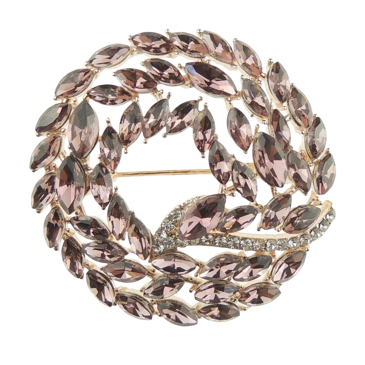 Ladies Diamante Crystal Wedding Evening Circle Brooch Wreath Leaves
