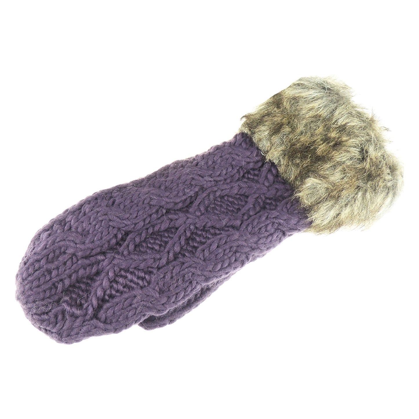 Womens Girls Faux Fur Trim Cable Knitted Knit Thermal Fleece Lined Warm Winter Outdoor Hiking Cold Weather Skiing Snowboarding Christmas Birthday Gift Idea Hand Warmers Gloves Mitts Mittens