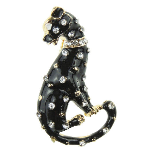 Sparkly Womens Girls Christmas Birthday Coat Scarf Coat Jacket Shawl Diamante Crystal Rhinestone Brooch Badge Breastpin Corsage Pin Gift Sitting Big Cat Jaguar Leopard Cheetah Panther (Black)