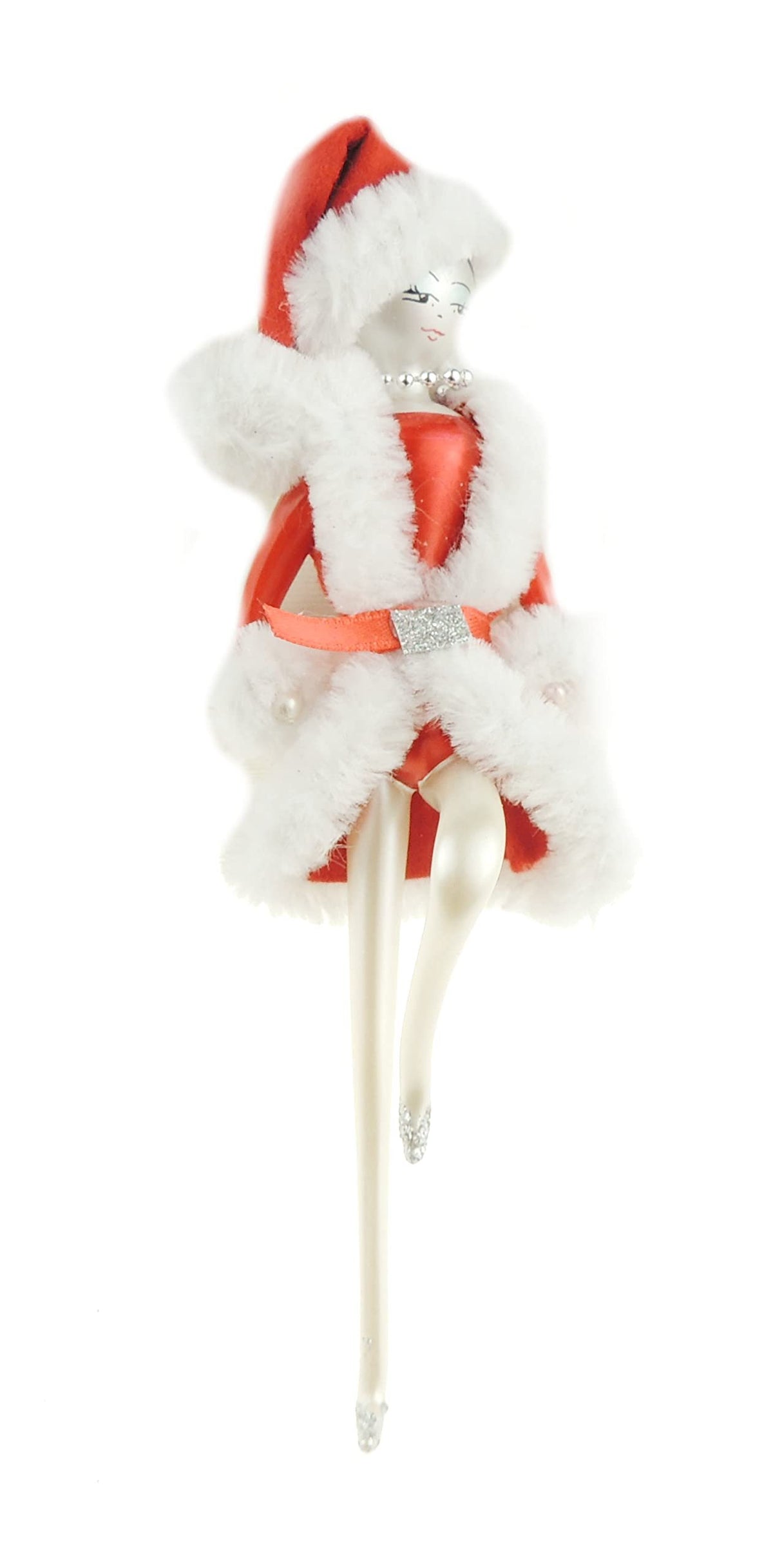 Italian Large Hand Blown Glass Keepsake Christmas Tree Ornament Bauble Red Lady Fairy Santa Dancing Dress