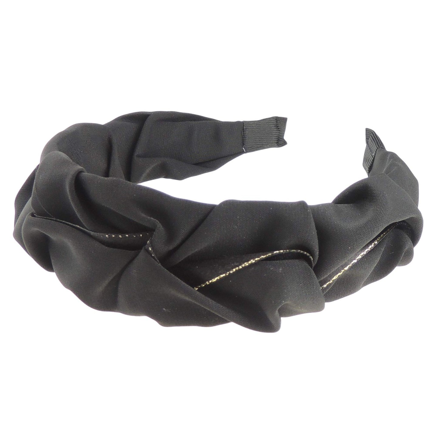 Womens Black Gold Trim Rouched Gathered Wide Covered Headband Winter Evening Wedding Party Birthday Bridal Christmas Birthday Bridesmaid Alice Band Hair Accessories Hairband Gift Idea (Black)