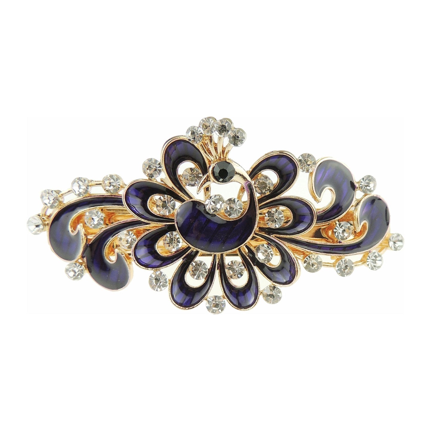 Womens Girls Crystal Rhinestone Diamante Wedding Birthday Party Evening Ponytail Fine Medium Hair Accessories Occasion Barrette Hairpin Grip French Spring Clip Enamel Peacock Waves