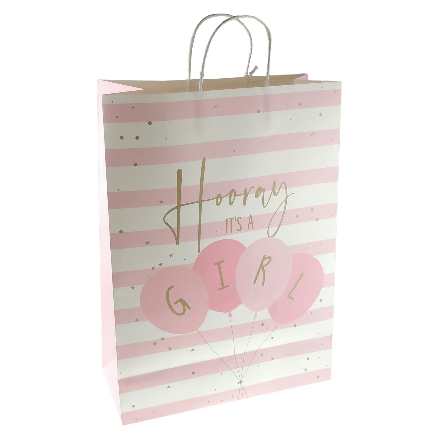 Christening Baptism New Baby Birth Newborn Party Shower Pink Blue With Balloons Baby Girl Boy Hooray Gift Wrap Occasion Present Paper Bag (Pink, Medium)