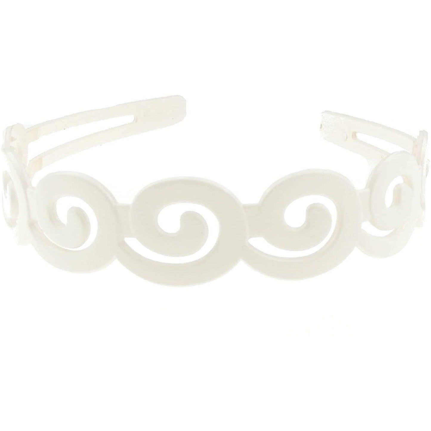 SMALL Head Ladies Girls Wide Stencil Cut Wide Headband Alice Band Swirly Waves (White)