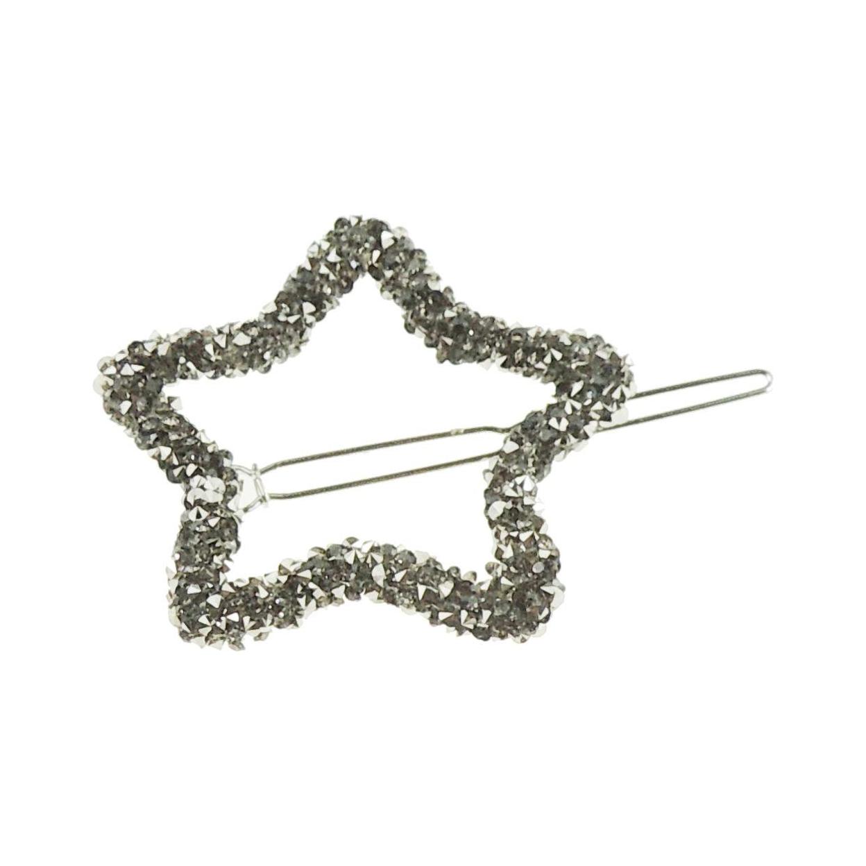 Womens Girls Crystal Rhinestone Diamante Wedding Birthday Party Evening School Ponytail Fine Hair Accessories Occasion Barrette Hairpin Grip French Slide Clip Star (Grey)