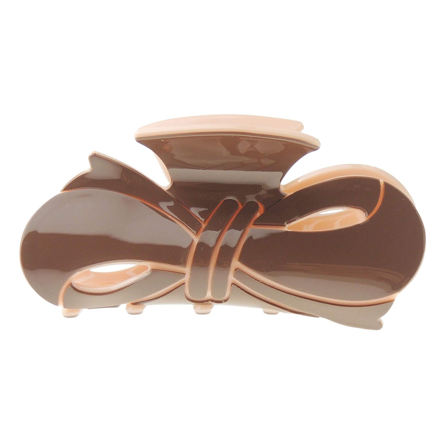 Women Girls Bulldog Wave Jaw Clip Octopus Clamp Grip Bridal Wedding Party Birthday Christmas Summer Styling Short Long Hair Plain Long Bow (Chocolate Pink)