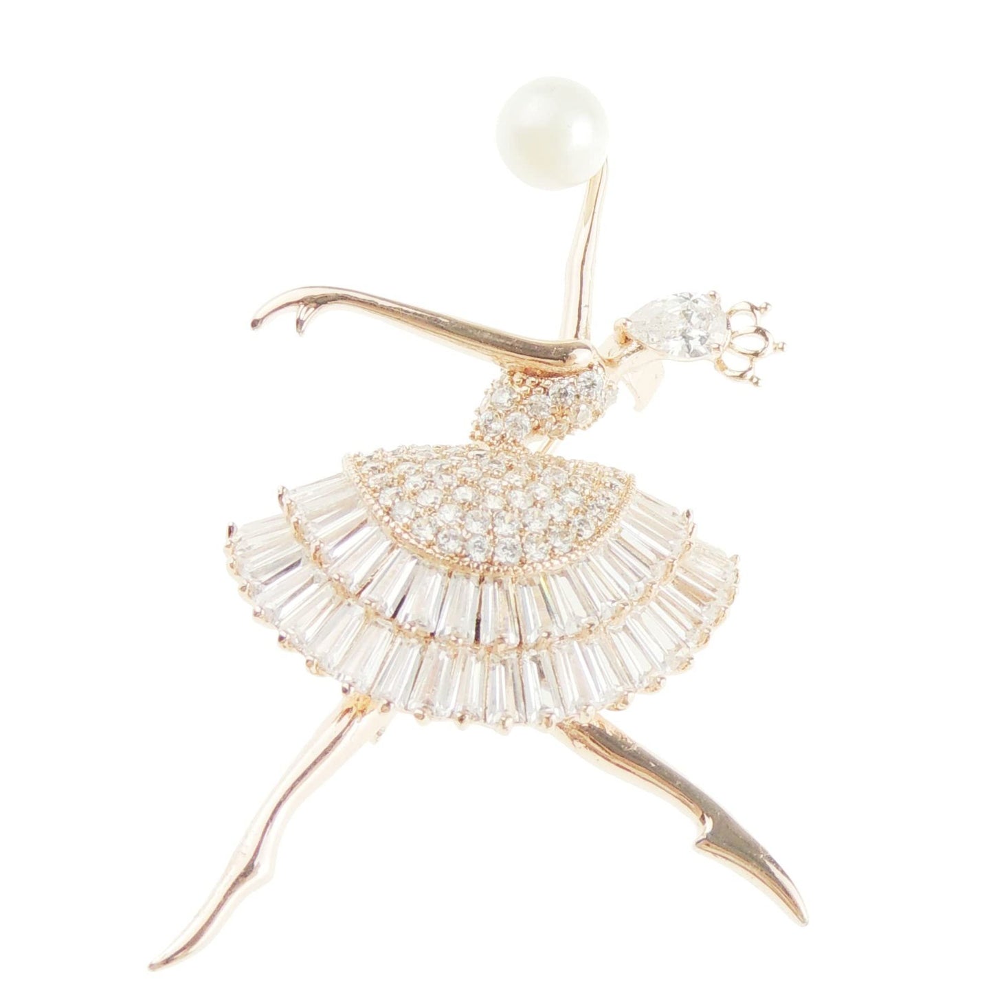 Glamour Girlz Diamante Crystal Rhinestone Faux Pearl Fairy Dancer Ballerina Badge Brooch (Gold Tone)