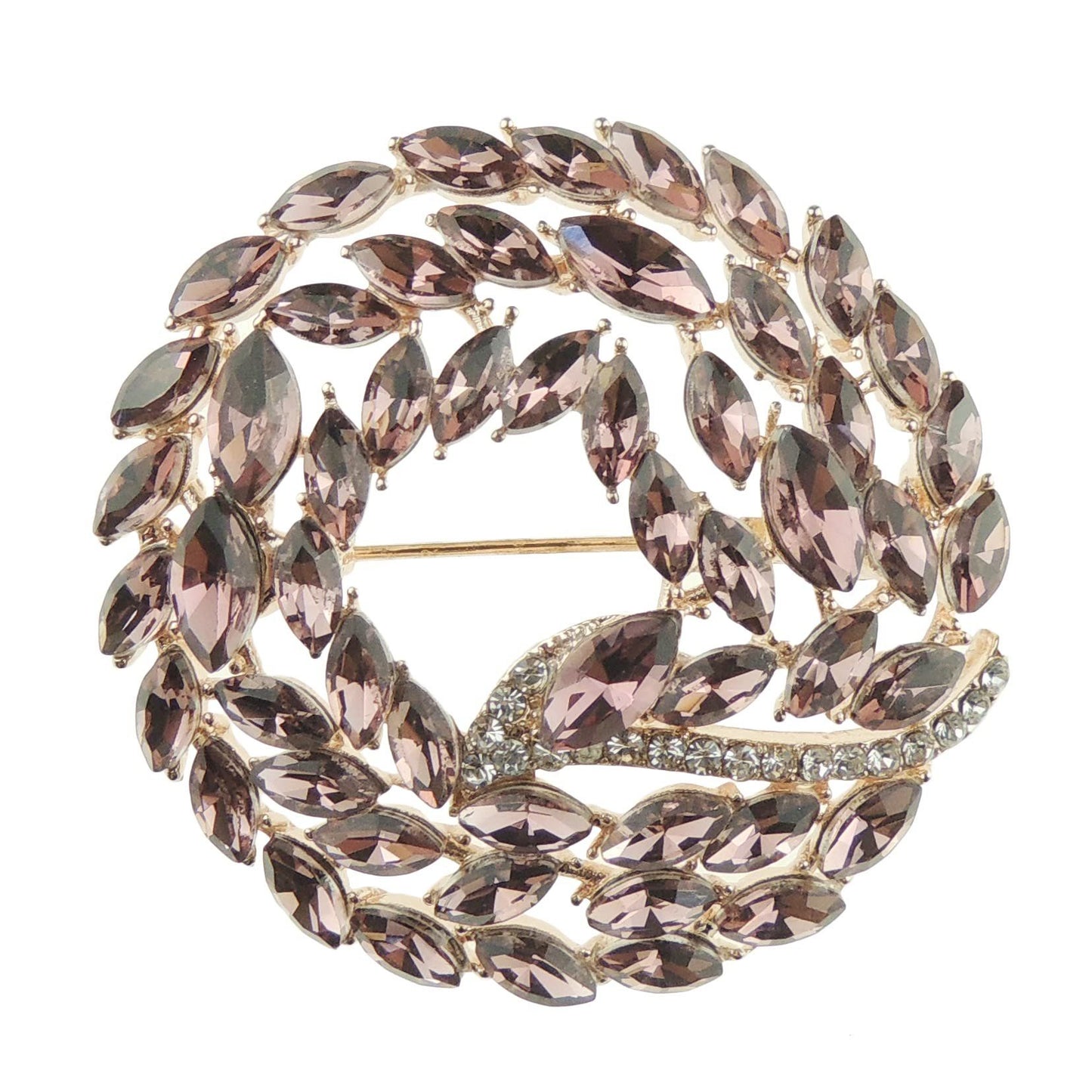 Ladies Diamante Crystal Wedding Evening Circle Brooch Wreath Leaves