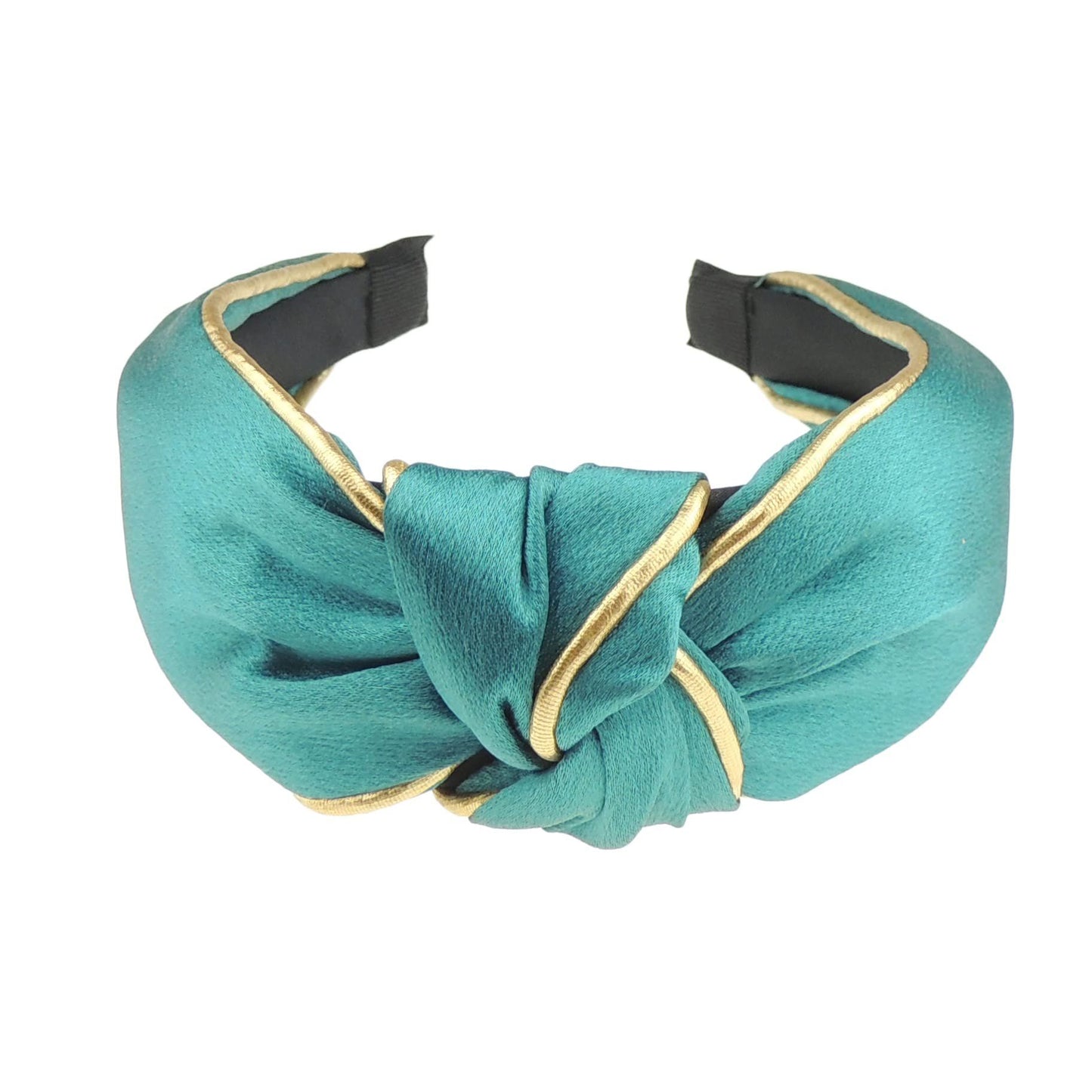 Ladies Girls Evening Gold Piping Trim Shiny Satin Top Knot Headband Alice Band (Dusky Pink)