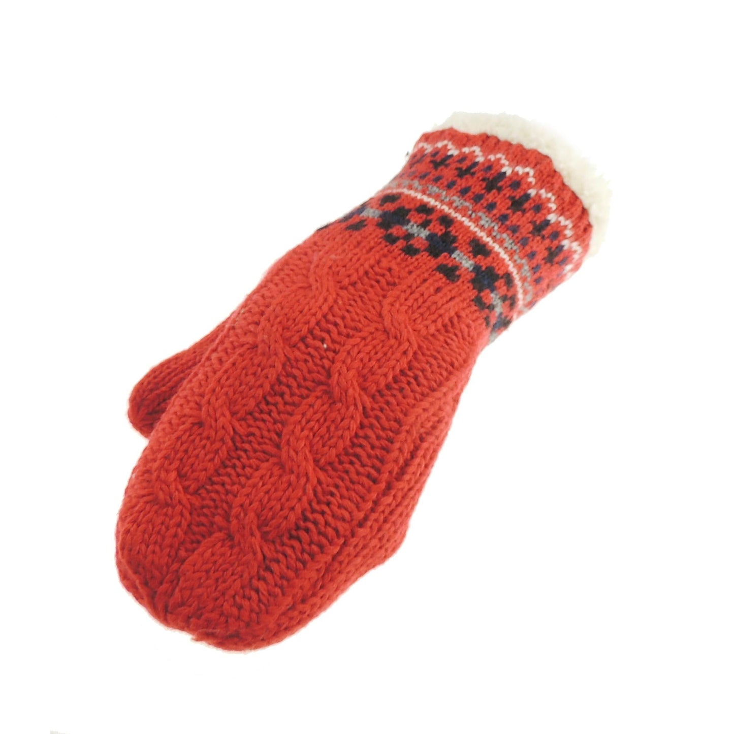 Womens Girls Soft Luxury Knitted Knit Fair Isle Thermal Fleece Lined Warm Winter Outdoor Hiking Cold Weather Skiing Snowboarding Christmas Birthday Hand Warmers Gloves Mitts Mittens (Red)