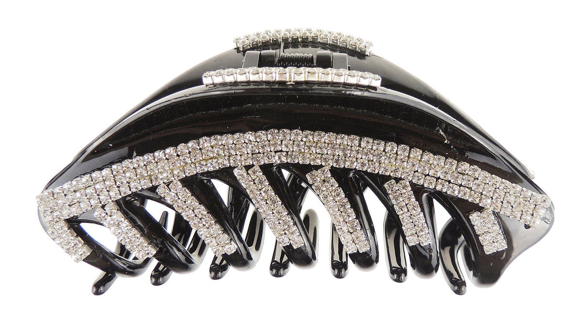Sparkly Women Girls Thick Curly Long Hair Large 11cm Big Crystal Diamante Rhinestone Bulldog Clip Octopus Clamp Grip Bridal Wedding Party Styling Claw Butterfly Claw Swirly Bow Curved Stripes (Brown)
