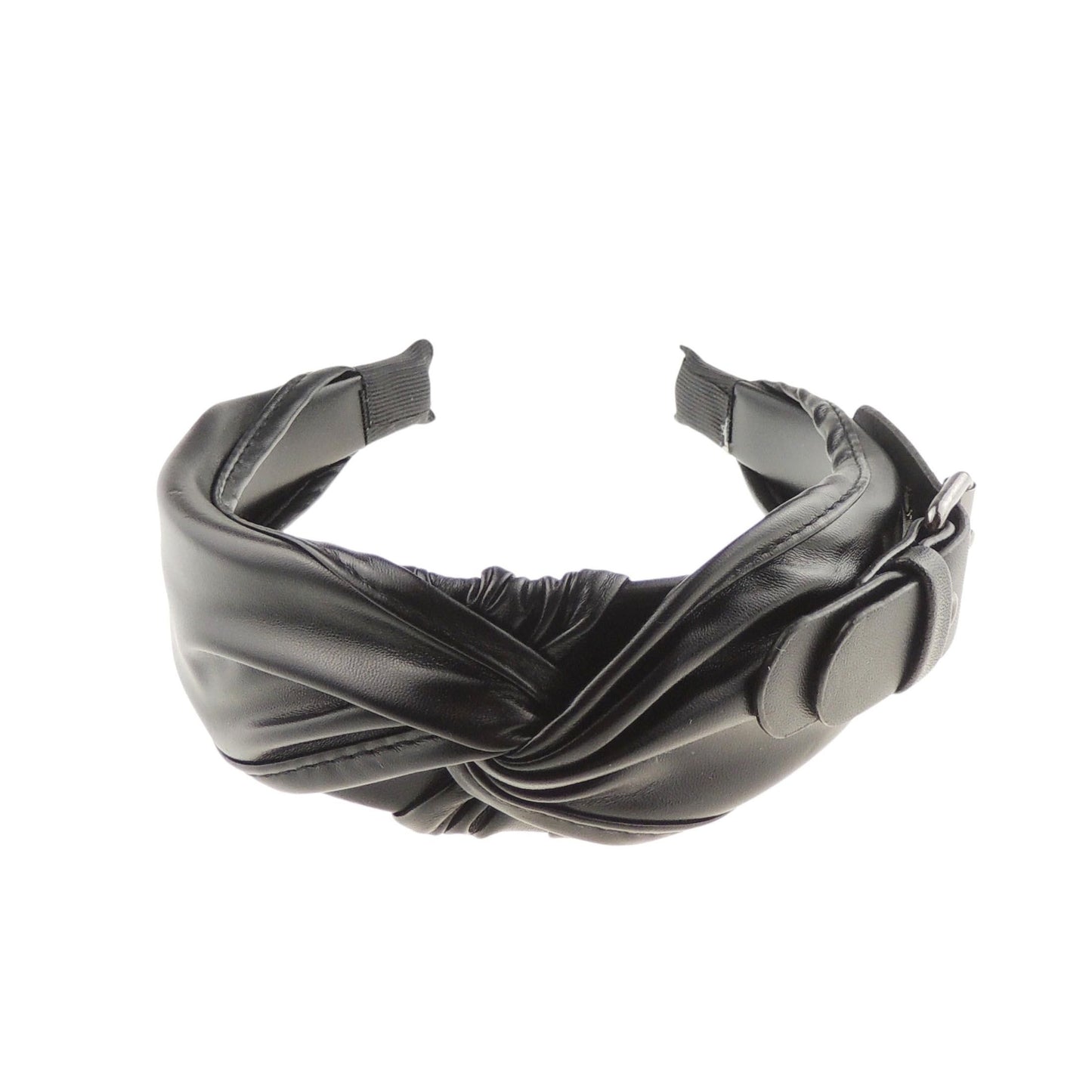 Womens Girls Vegan Faux Leather Knotted Wide Top Knot Twist Twisted Fabric Turban Evening Winter Boho Vintage Headband Alice Band Women Hair Hairband Christmas Birthday Wedding Bridesmaid Black