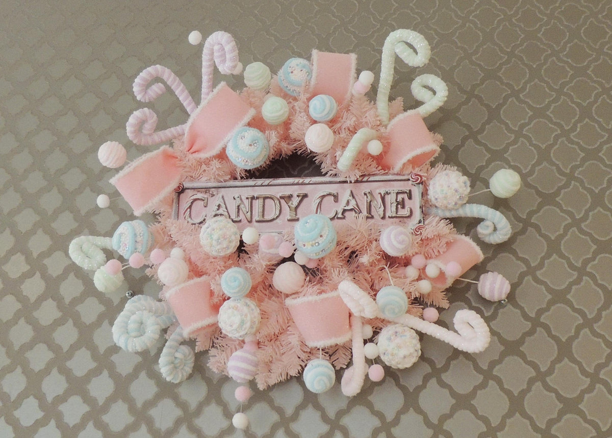 Luxury Pink Candy Shop Christmas Wreath | Pastel Sweet Shop Front Door Wreath | 60cm (24")