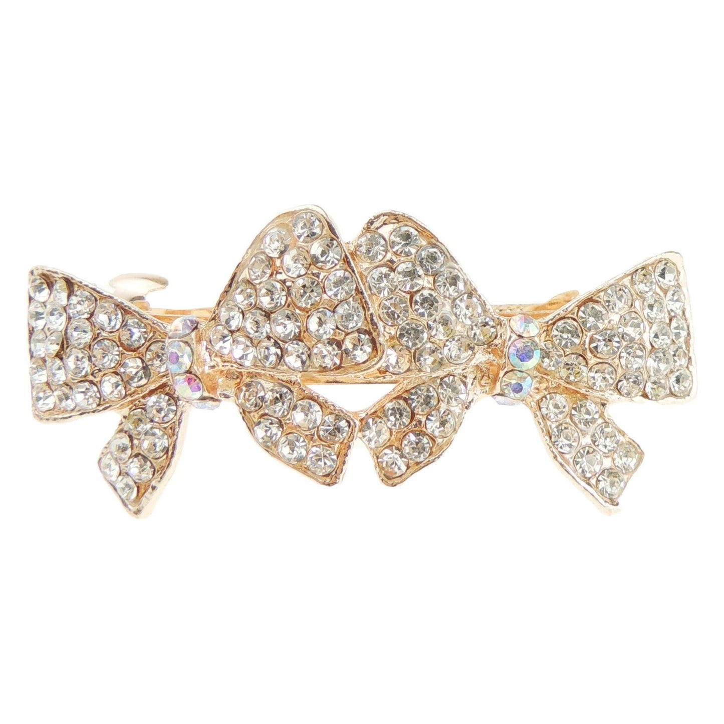 Sparkly Womens Girls Crystal Rhinestone Diamante Wedding Bridal Party Evening Ponytail Fine Hair Accessories Occasion Barrette Hairpin Grip French Metal Spring Clip Butterfly Gold Tone (Gold)
