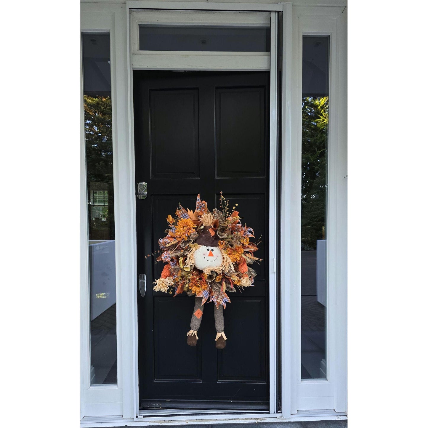 Large Autumn Fall Orange Scarecrow Harvest Front Door Wreath Luxury Rustic Wall Porch Hanger House Home Decor Decorations Thanksgiving Boho