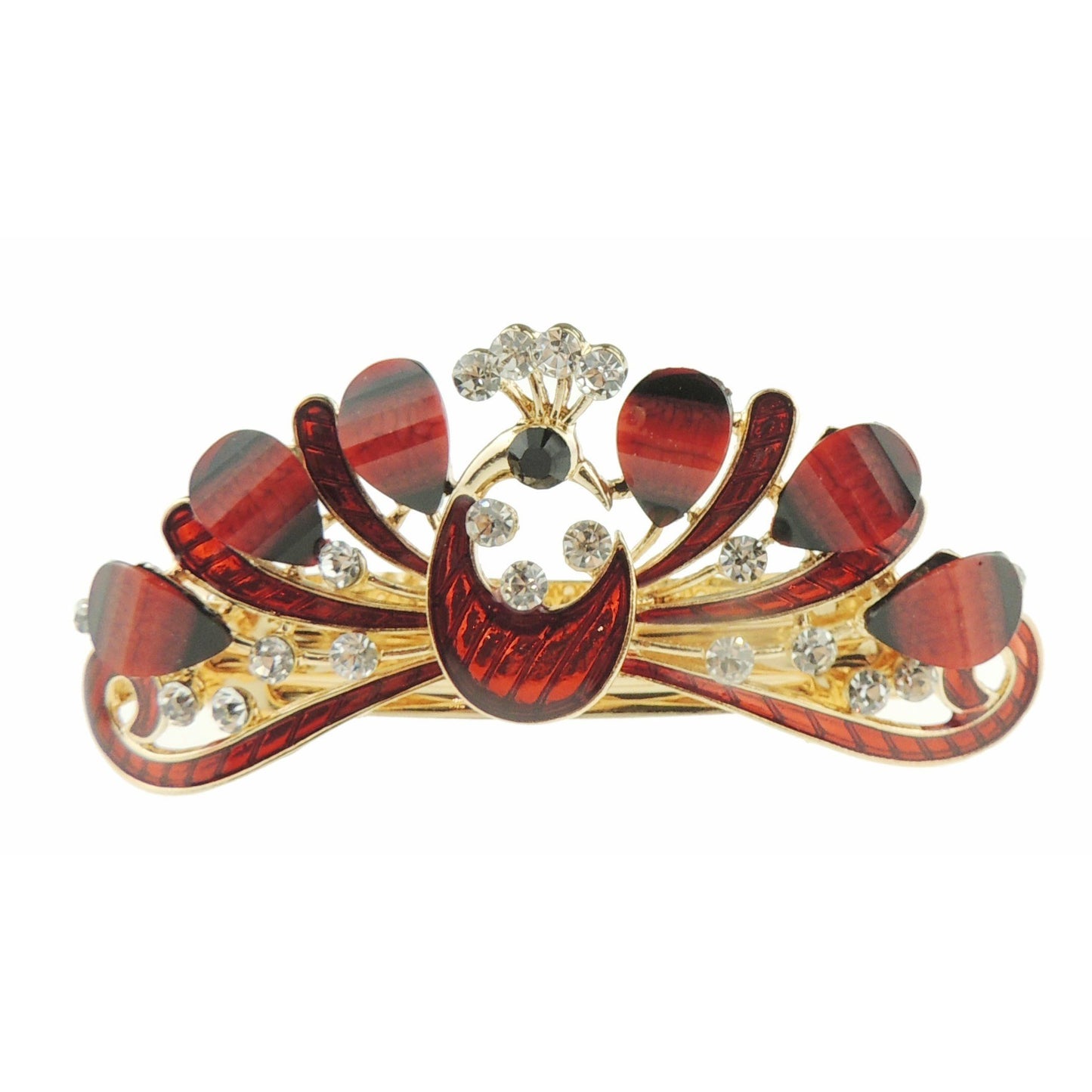 Womens Girls Crystal Rhinestone Diamante Wedding Birthday Party Evening Ponytail Fine Medium Hair Accessories Occasion Barrette Hairpin Grip French Spring Clip Metal Enamel Peacock Bird Feathers