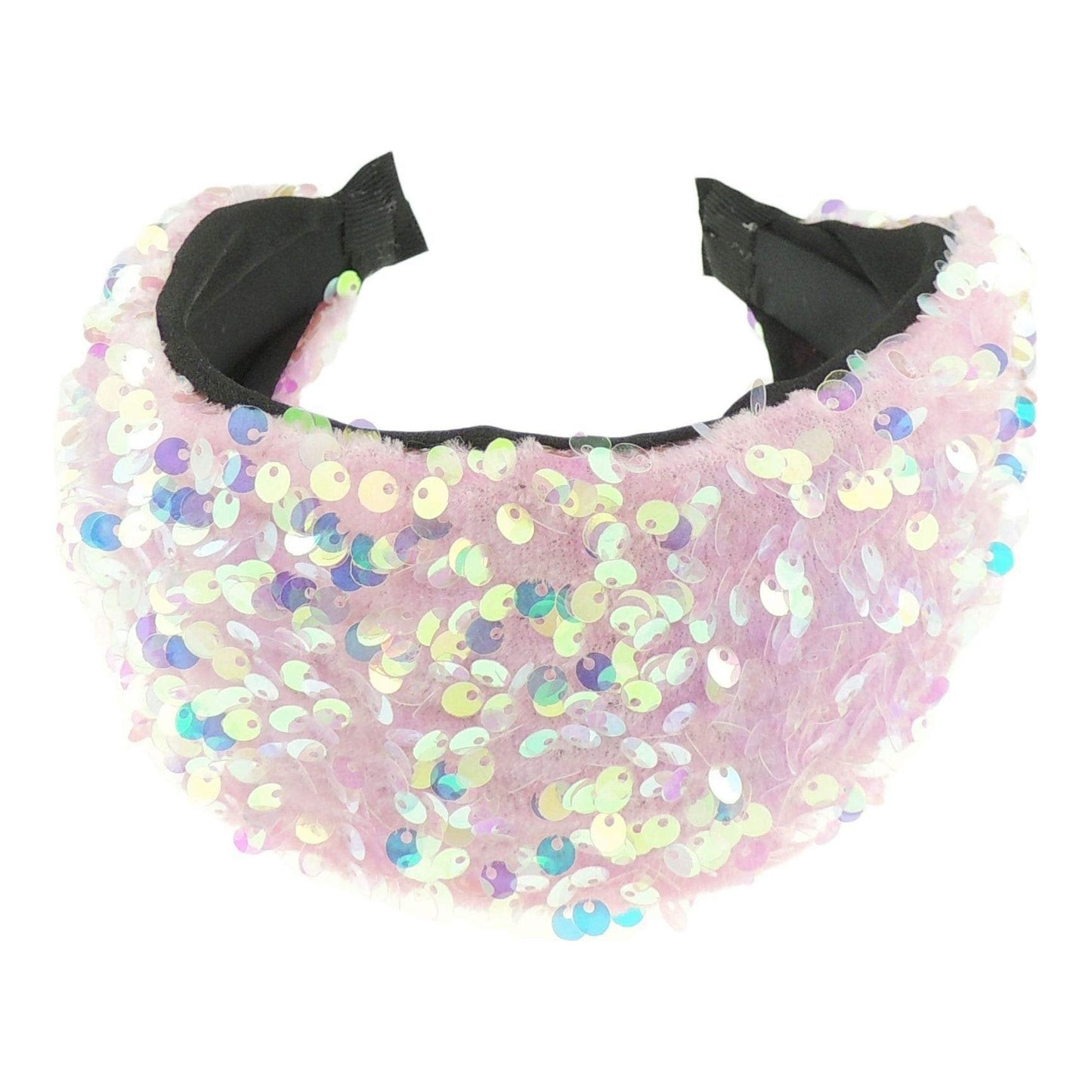 Womens Girls Evening Sparkly Sequin Knot Twist Twisted Turban Wide Thick Formal Boho Vintage Headband Alice Band Hair Accessories Hairband Christmas Wedding Bridesmaid Party (White AB)