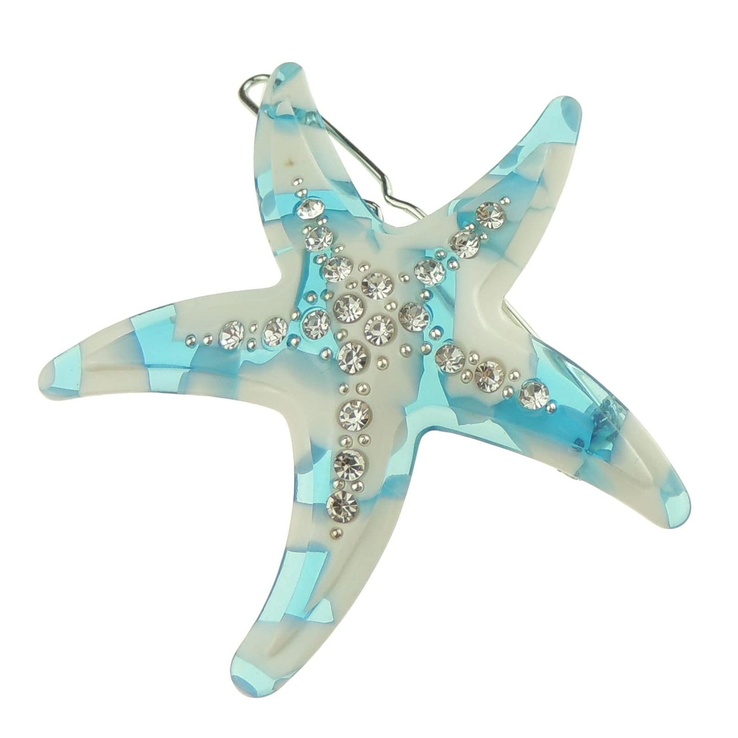 Womens Girls Rhinestone Jeweled Crystal Diamante Party Birthday Christmas Bridal Wedding Accessories Slides Hairpin Hair Clips Grips Bobby Pins Sea Lover Marble Look Starfish (Multi Pastels)