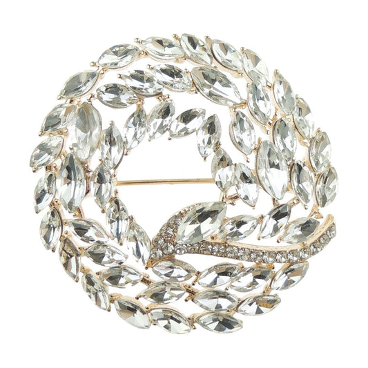 Ladies Diamante Crystal Wedding Evening Circle Brooch Wreath Leaves