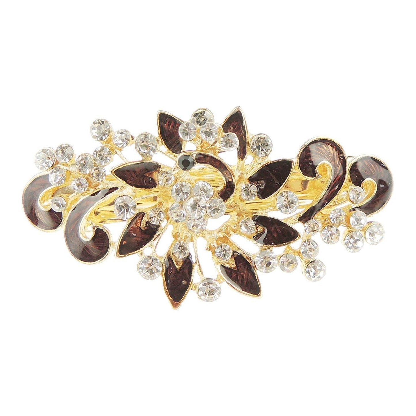 Womens Girls Crystal Rhinestone Diamante Wedding Birthday Party Evening Ponytail Fine Medium Hair Accessories Occasion Barrette Hairpin Grip French Spring Clip Enamel Peacock Waves