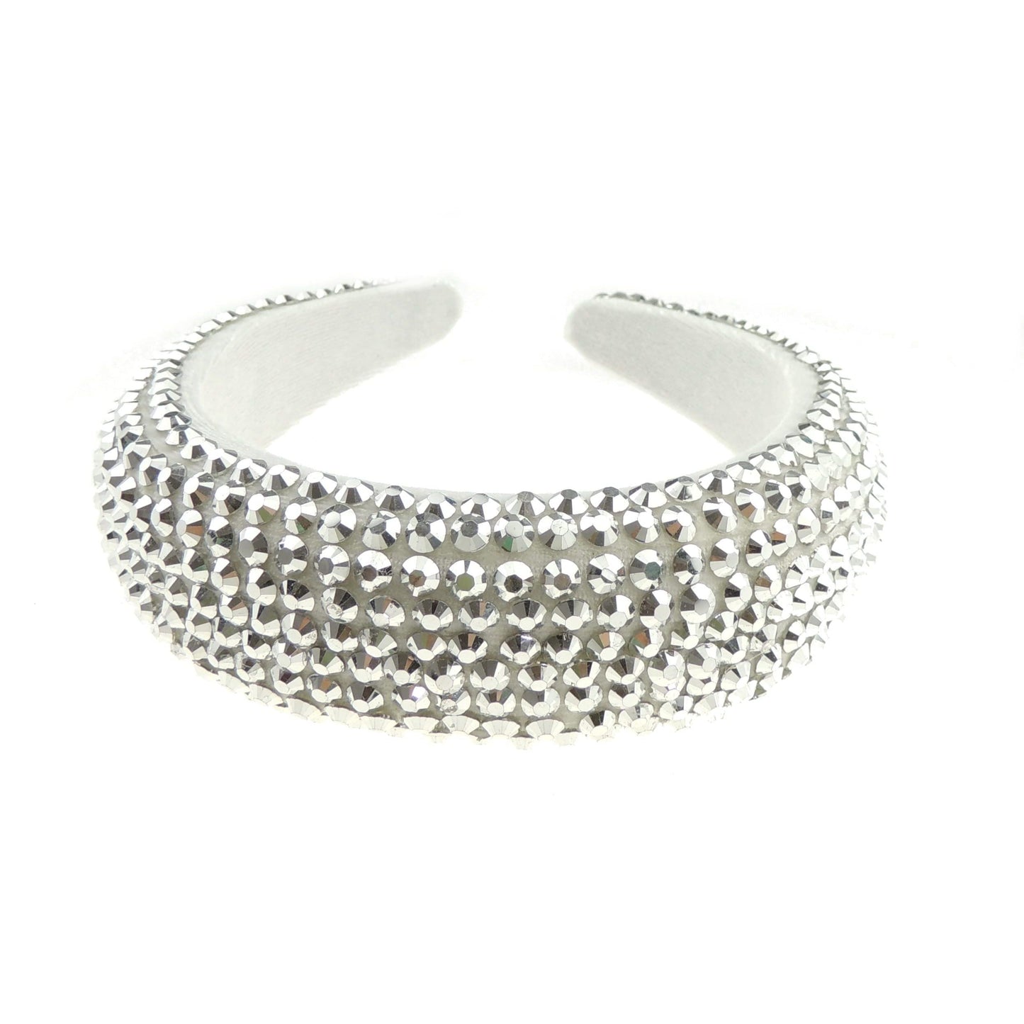 Ladies Wide Bump Padded Crystal Studded Evening Bridal Party Formal Headband (Silver)