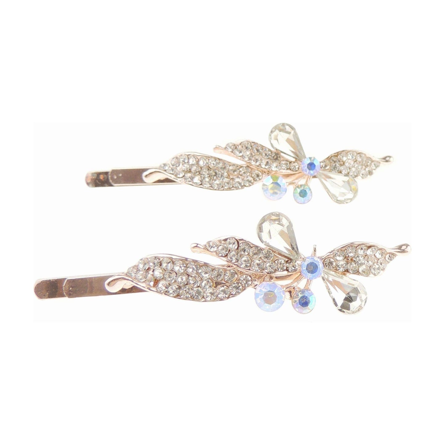 Womens Girls Sparkly Bow Jeweled Crystal Diamante Party Birthday Christmas Bridal Wedding Accessories Slides Hairpin Hair Clips Grips Bobby Pins Swirls Flower Waves Gold Tone Swirls (Pink Clear)