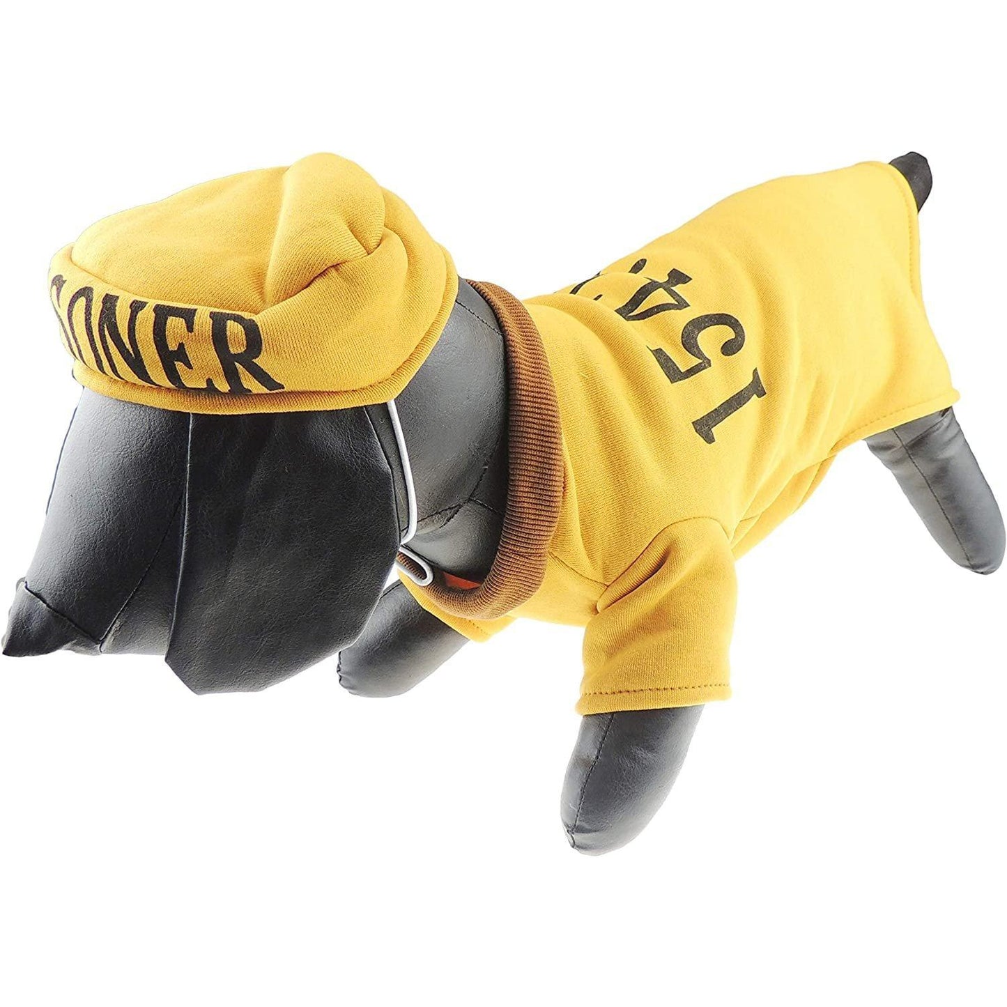 SMALL DOG BREED ONLY Cats Dress Up Boy Halloween Funny Brown Outfit Costume Prisoner Jail Inmate (XL)