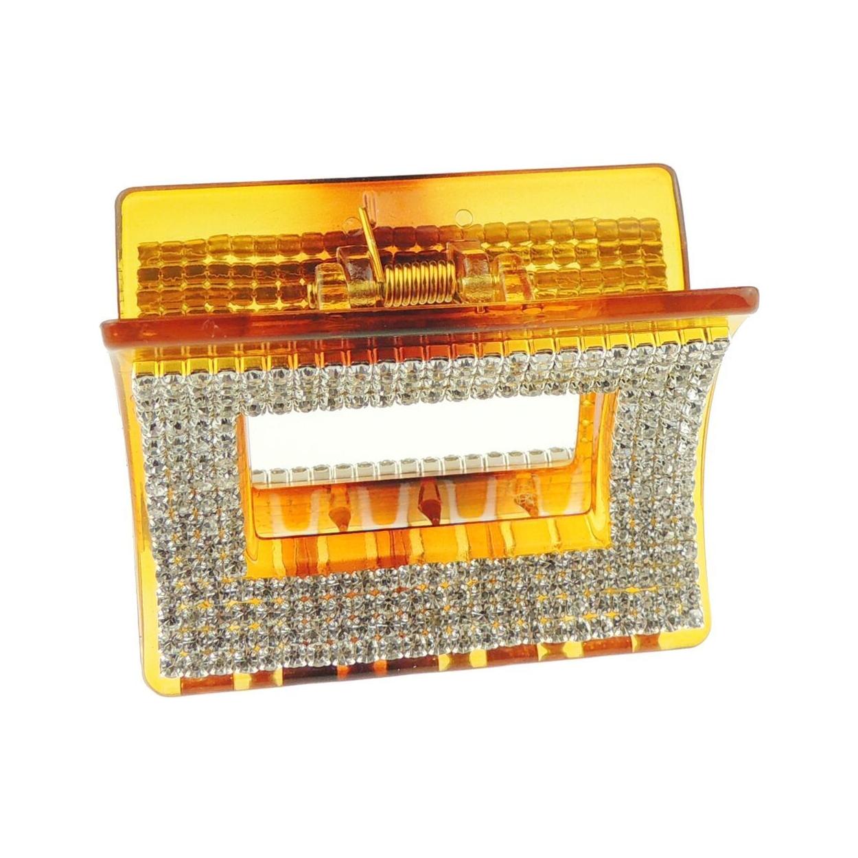 Extra Sparkly Women Girls Crystal Diamante Rhinestone Gems Bridal Wedding Evening Party Styling Fine Thin Hair Accessories Butterfly Claw Jaw Clip Octopus Clamp Grip Square Buckle Tortoise Brown 5cm