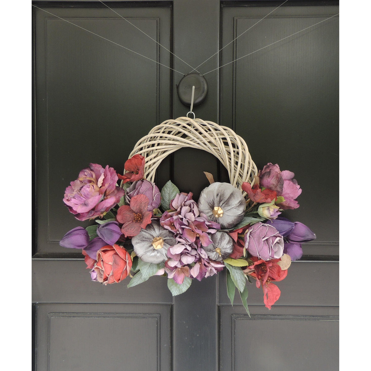 Large Mauve Fall Wreath, Autumn Pumpkin Door Decor, Thanksgiving Peony Floral, Front Porch Harvest Wreath, Farmhouse Entryway Decoration