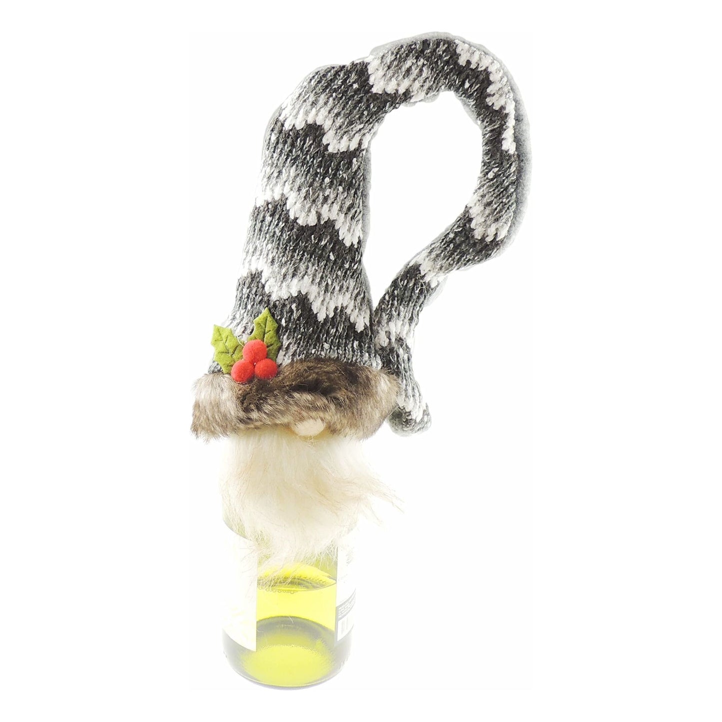 Festive Fun Christmas Gnome Elf Wine Bottle Cover & Bottle Hat Gift Bag Wrap (Green)