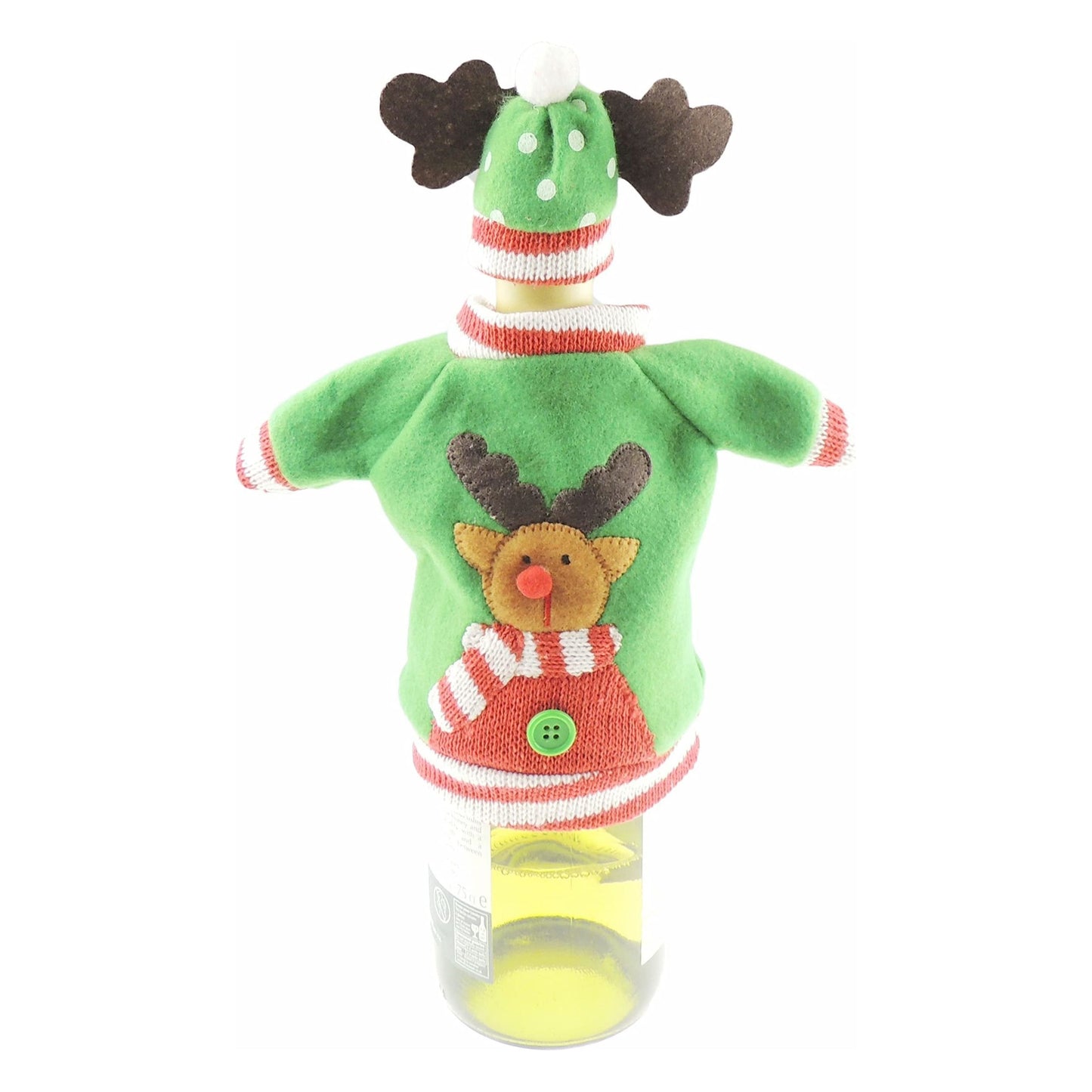 Cute Reusable Santa Hat Snowman Reindeer Green Red White Christmas Xmas Jumper Hat Paper Large Party Wine Bottle Gift Present Bag Wrap Cover Holder Decoration Toppers Dinner Table Decor