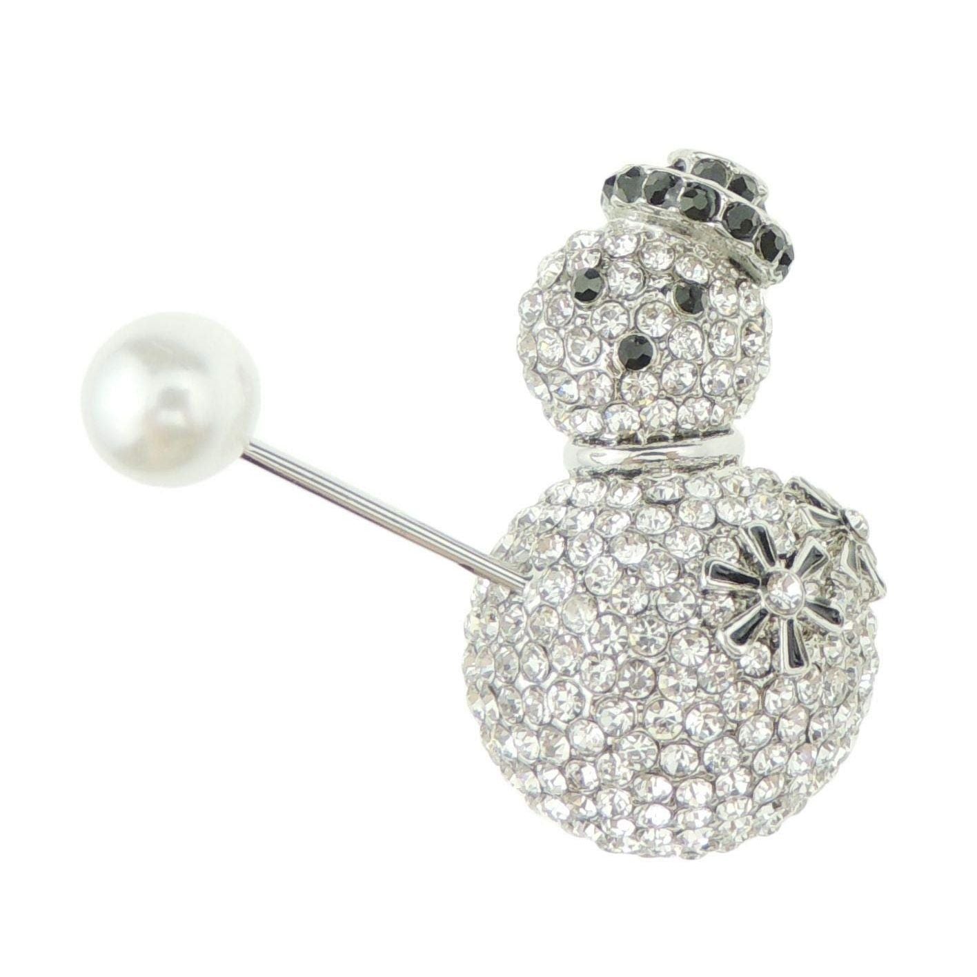 Festive Christmas Season Gift Coat Scarf Coat Jacket Shawl Scarf Diamante Rhinestone Crystal Brooch Badge Breastpin Corsage Pin Xmas Faux Pearl Fat Snowman