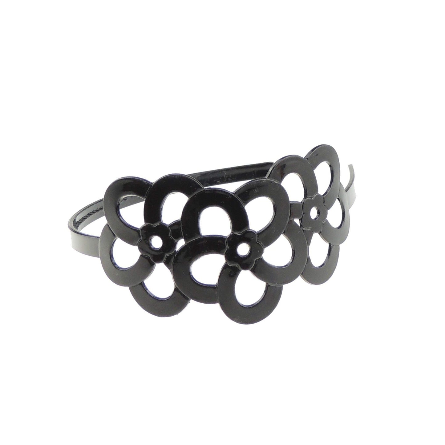 GIRLS SMALL HEAD LADIES School Uniform Work Gym Yoga Birthday Party Hair Accessories Plain Plastic Wide Stencil Short Long Hair Headband Alice Band Hairband Triple Black Flowers