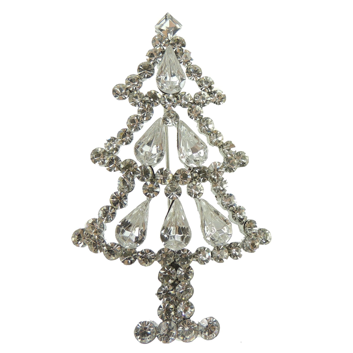 Sparkly Festive Christmas Season Jewelery Gift Coat Scarf Coat Jacket Shawl Scarf Diamante Rhinestone Crystal Large Brooch Badge Breastpin Corsage Pin Silver Tone ClearXmas Tree