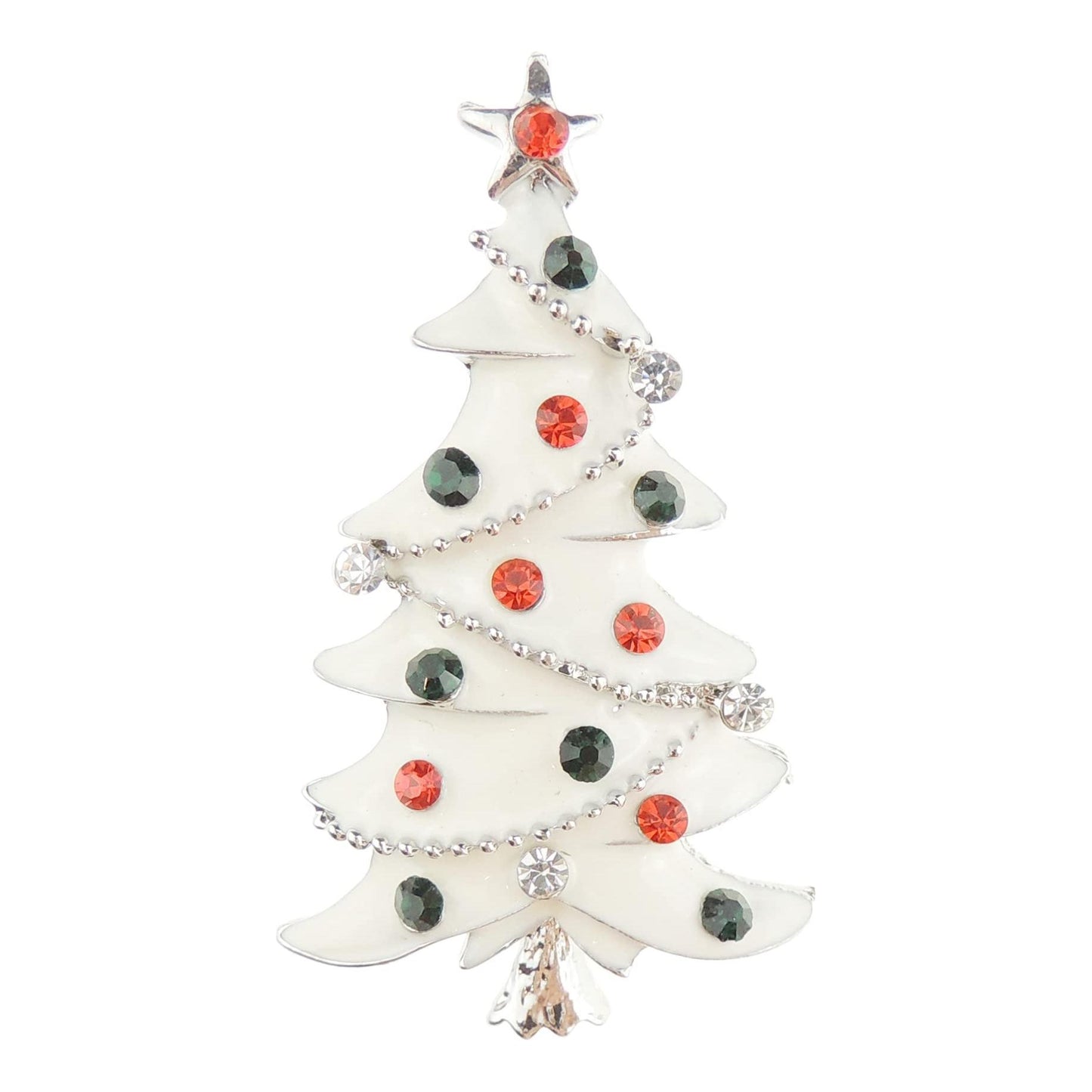 Festive Christmas Season Gift Coat Scarf Coat Jacket Shawl Scarf Enamel Diamante Rhinestone Crystal Brooch Badge Breastpin Corsage Pin Xmas Colour White Tree Baubles