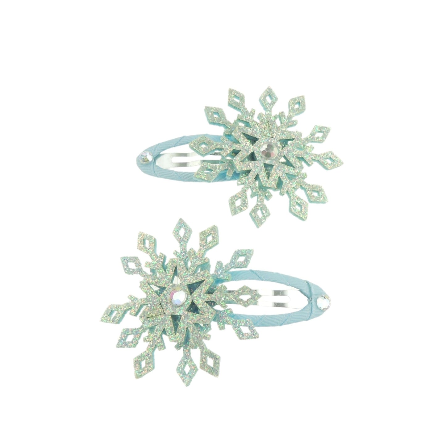 Ladies Girls Festive Glitter Sparkly Christmas Snowflake Snap Bendies Womens Girls Party Birthday Accessories Hairpin Hair Clip Grip Bobby Pin Clip Slide Snap Bendies Set of 2