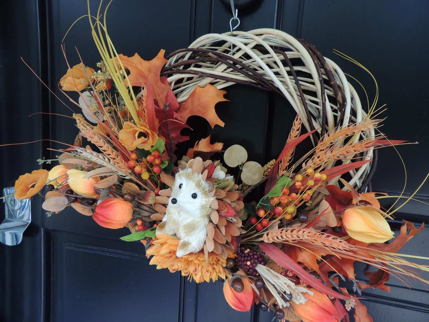 Orange Autumn Pumpkin Door Wreath, Green Fall Swag, Luxury Autumn Front Door Decor,Thanksgiving Wreath, Glam Fall Door Hanger,Harvest Wreath