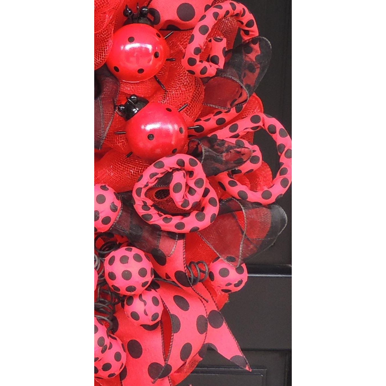 Luxury Ladybug Large Front Door Wreath Summer Fall Decor Hanger Wall Decoration Housewarming Gift Autumn Farmhouse Rustic Everyday Polka Dot