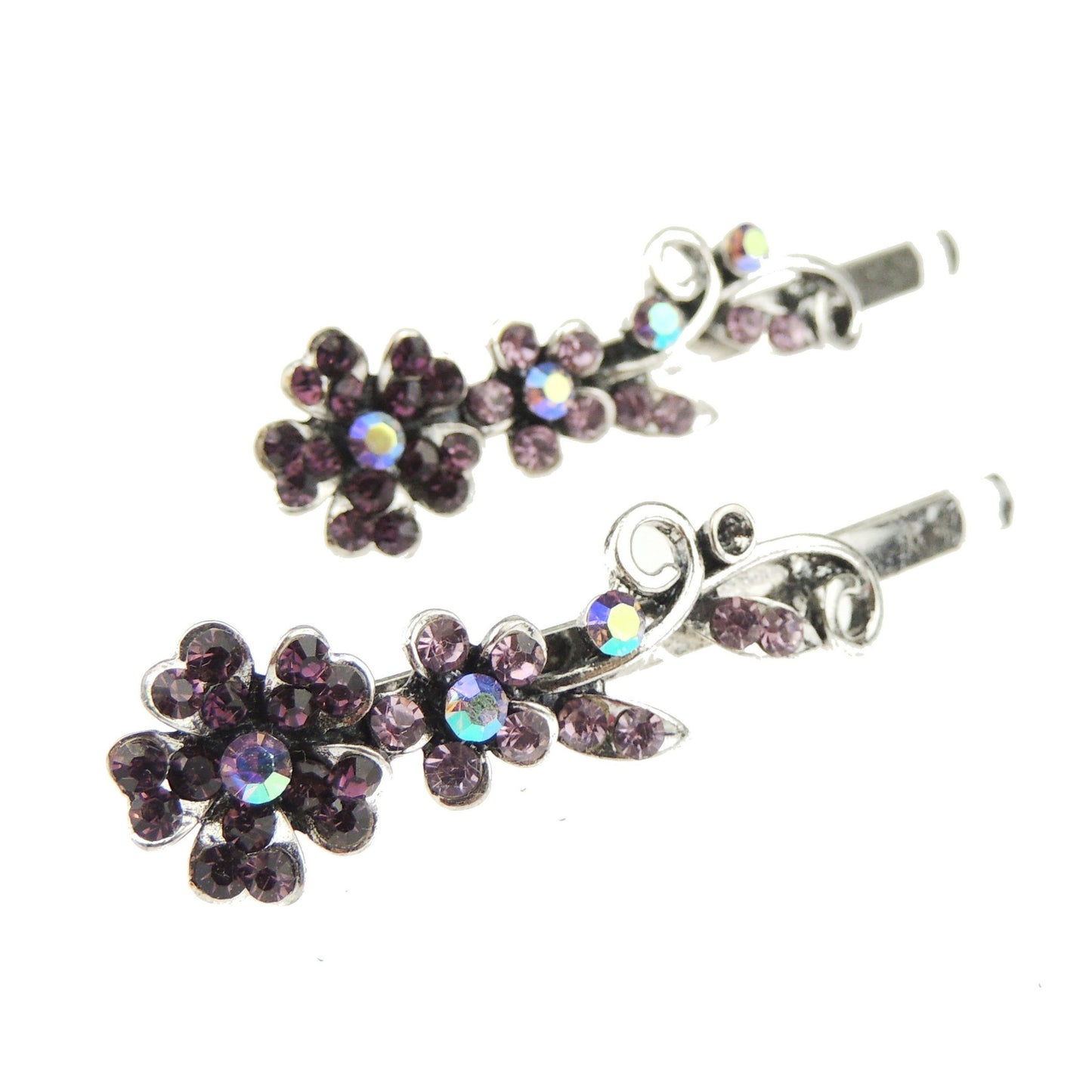 Womens Silver Tone Sparkly Bow Rhinestone Jeweled Crystal Diamante Party Birthday Christmas Bridal Wedding Slides Hairpin Hair Clips Grips Bobby Pins Set of 2 Flower Floral Gold