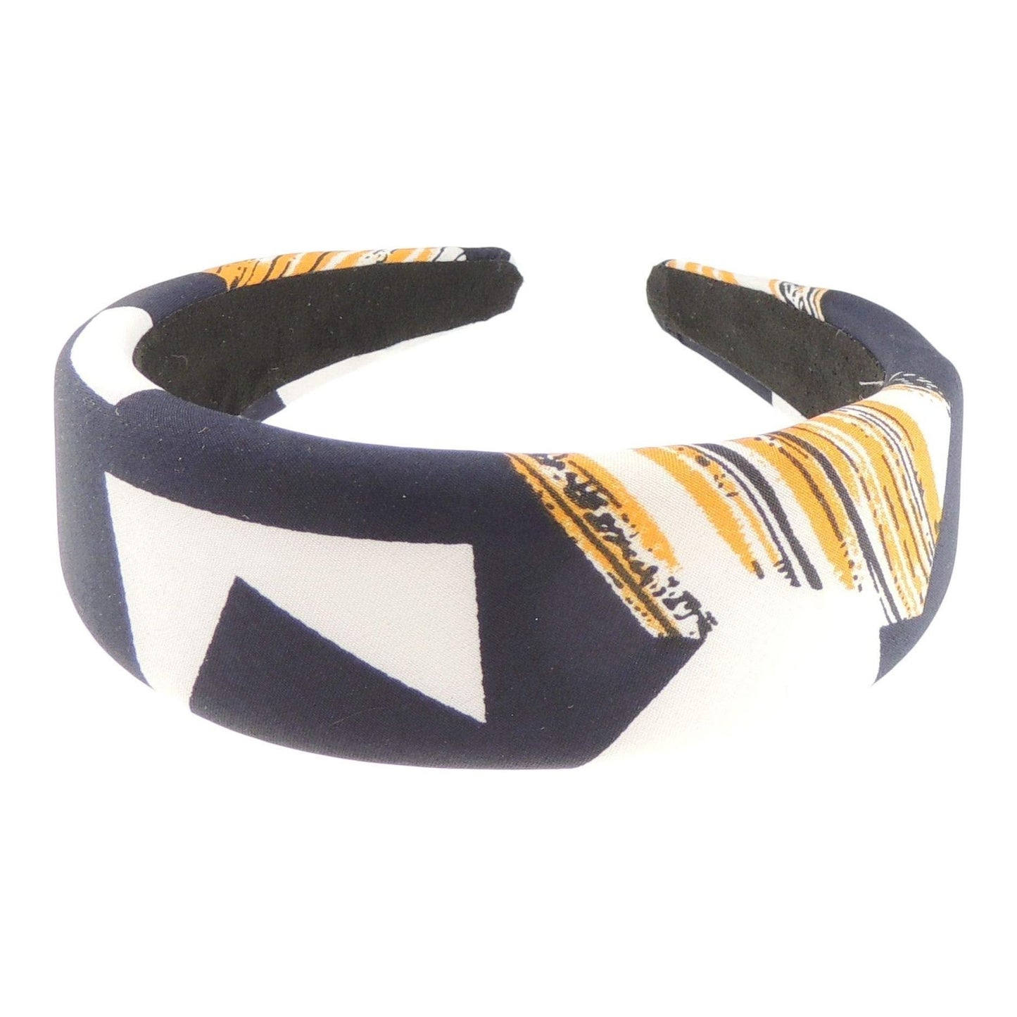 Womens Girls Occasion Wedding Bridal Party Birthday Christmas Evening Wide 4cm Brush Modern Art Retro Boho Print Slightly Padded Satin Hair Hairband Accessories Headband Alice Band (Navy)